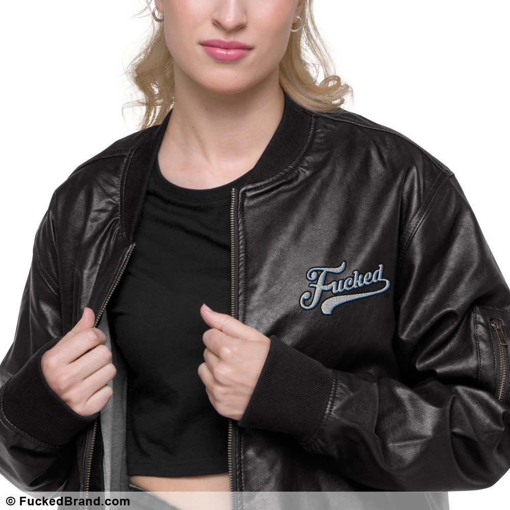 Essential: Fucked Unisex PU Leather Bomber Jacket (Embroidered)