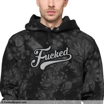 Essential: Fucked Unisex Champion Tie-Dye Hoodie (Embroidered, Large Size on Center Chest)