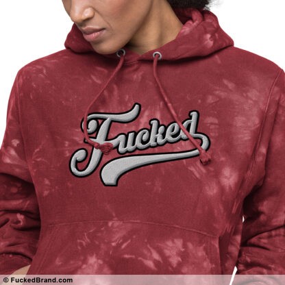 Essential: Fucked Unisex Champion Tie-Dye Hoodie (Embroidered, Large Size on Center Chest)