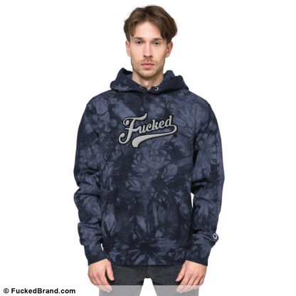 Essential: Fucked Unisex Champion Tie-Dye Hoodie (Embroidered, Large Size on Center Chest)